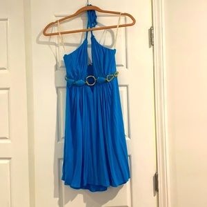 Sky bright blue halter mini dress